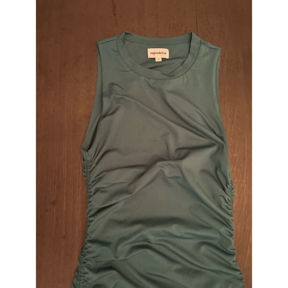 Superdown Dress Green Cory Ruched Sides Crewneck Small Bodycon Midi - Picture 5 of 8